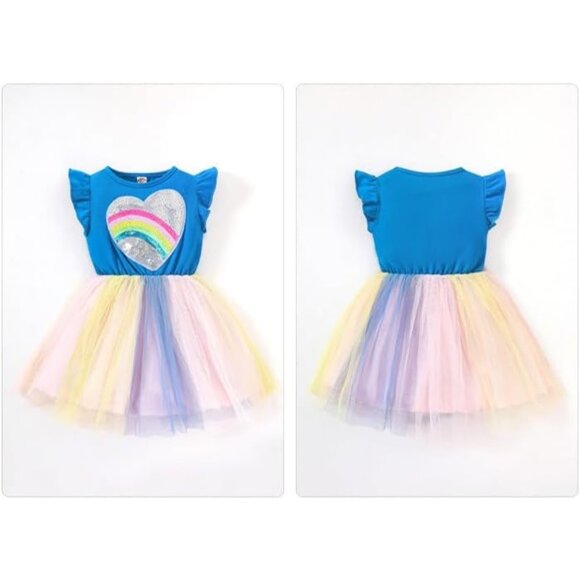 🆕Girls Blue Polyester Unicorn Tulle Tutu Dress Princess Casual 1-8T - Picture 8 of 8